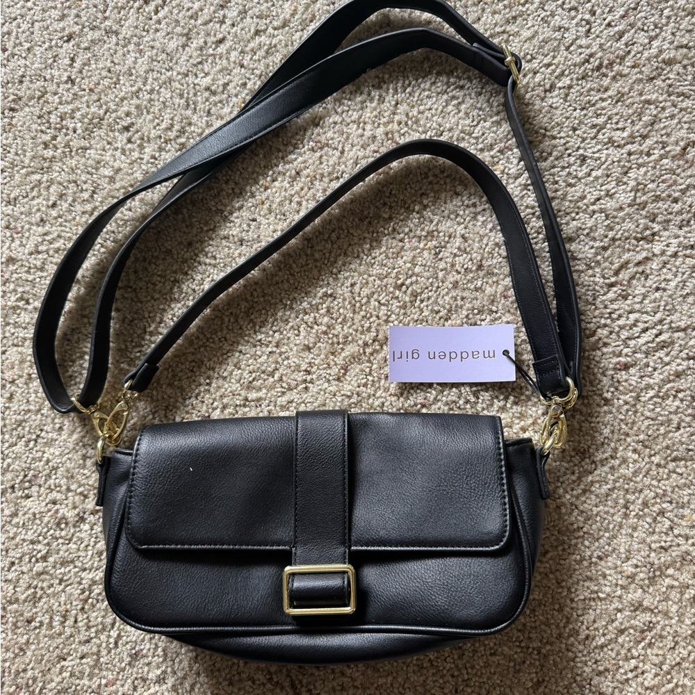 Madden Girl Black Shoulder Bag with Gold Accents
